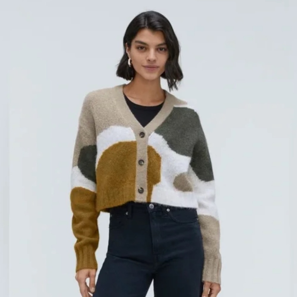 Everlane Alpaca V-Neck Cropped Cardigan, Neutral Camo